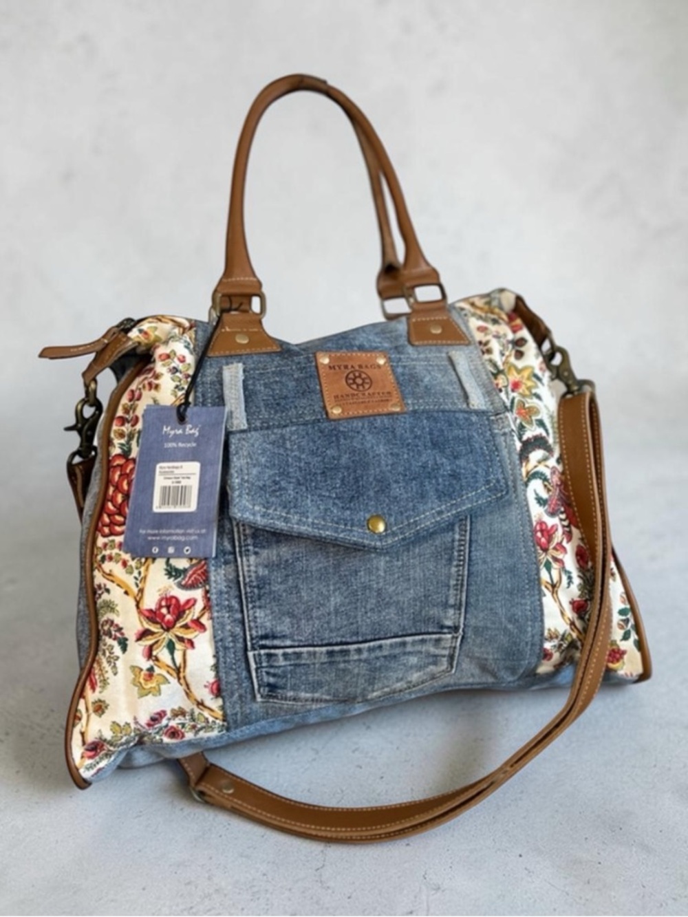 Myra - Western Denim Floral Tote Bag Boho Cowgirl Purse Vintage 90s Style - Picture 4 of 15